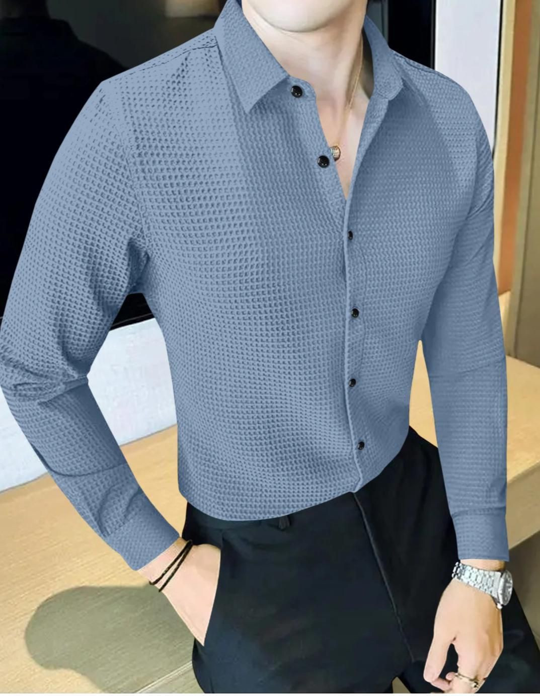 Business Waffle Designer Fashion Men’s Shirt – Premium Winter Casual Wear
