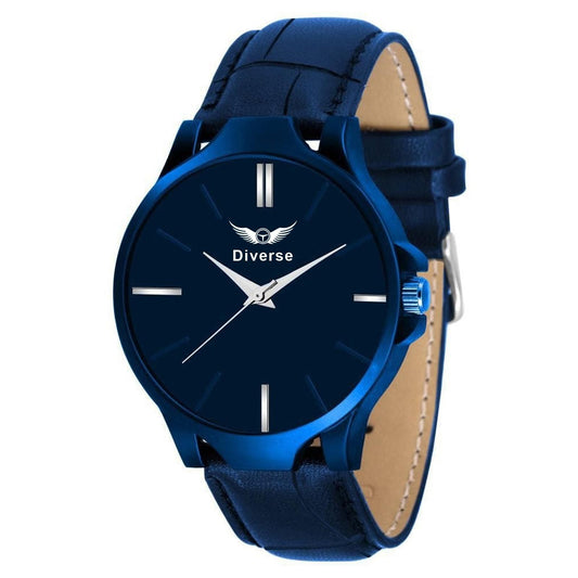 Men’s Analog Leather Watch – Premium Blue Dial with Leather Strap